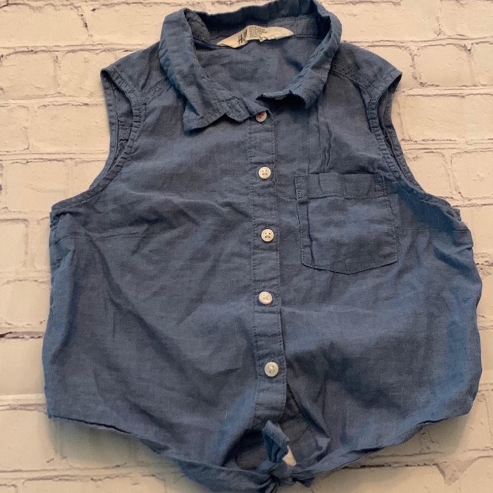 Girls Sleeveless Denim Wash Top